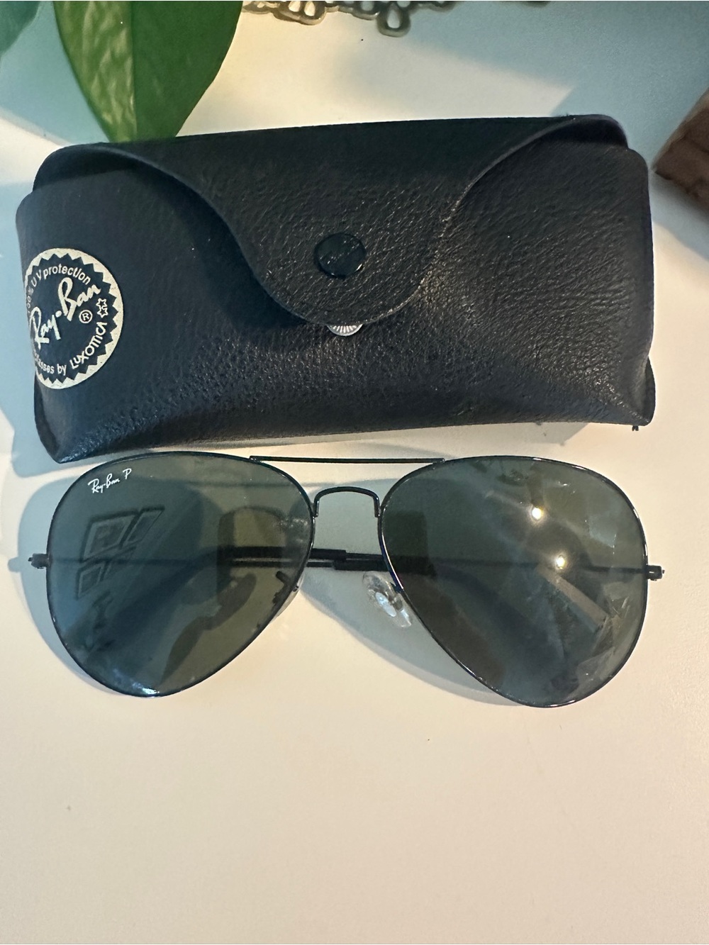 Ray-Ban Aviator Sunglasses in Black Frame and Dark Green Lenses